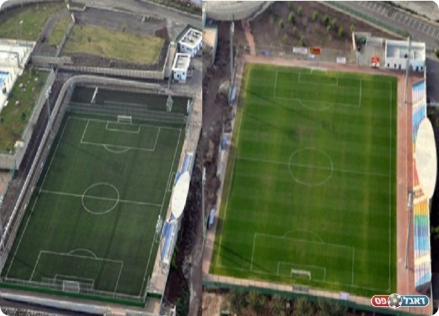 האצטדיון בעפולה (מימין). המגרש אימונים הסינטטי (משמאל)